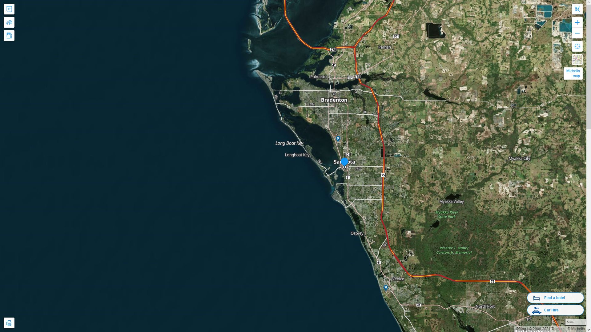 Sarasota Florida Highway and Road Map with Satellite View